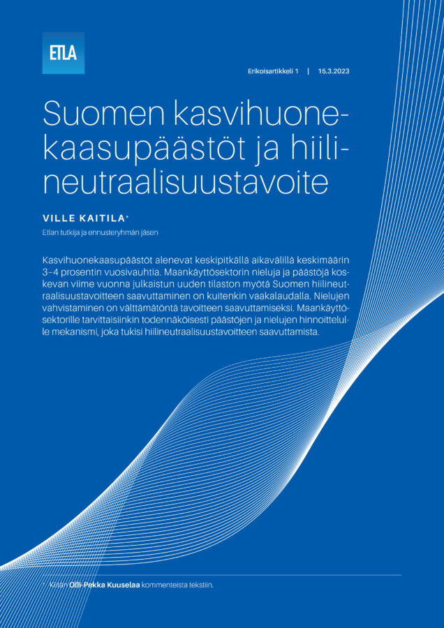 Suomen kasvihuonekaasupäästöt ja hiilineutraalisuustavoite - Etla-Erikoisartikkeli-1-Paastoennuste-Kevat-2023