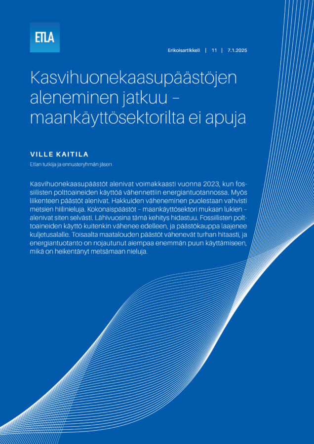 Kasvihuonekaasupäästöjen aleneminen jatkuu – maankäyttösektorilta ei apuja - Etla-Erikoisartikkeli-11-Paastoennuste-Syksy-2024