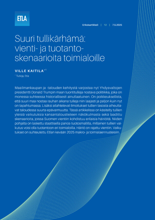 Suuri tullikärhämä: vienti- ja tuotantoskenaarioita toimialoille - Etla-Erikoisartikkeli-12-Suuri-tullikarhama-vienti-ja-tuotantoskenaarioita-toimialoille-2025