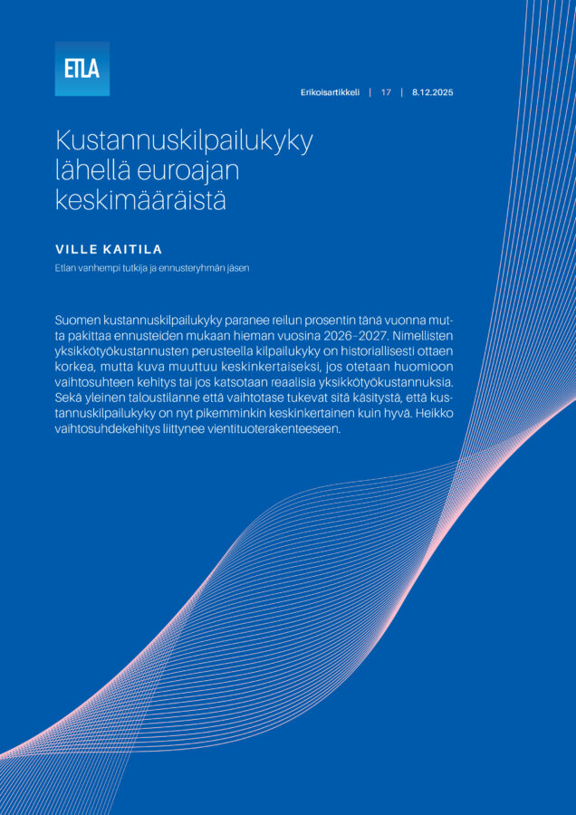 Kustannuskilpailukyky lähellä euroajan keskimääräistä - Etla-Erikoisartikkeli-17-Kustannuskilpailukyky-Joulukuu-2025
