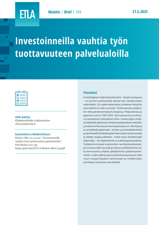 Boosting Labour Productivity in Service Sectors with Investments - ETLA-Muistio-Brief-159