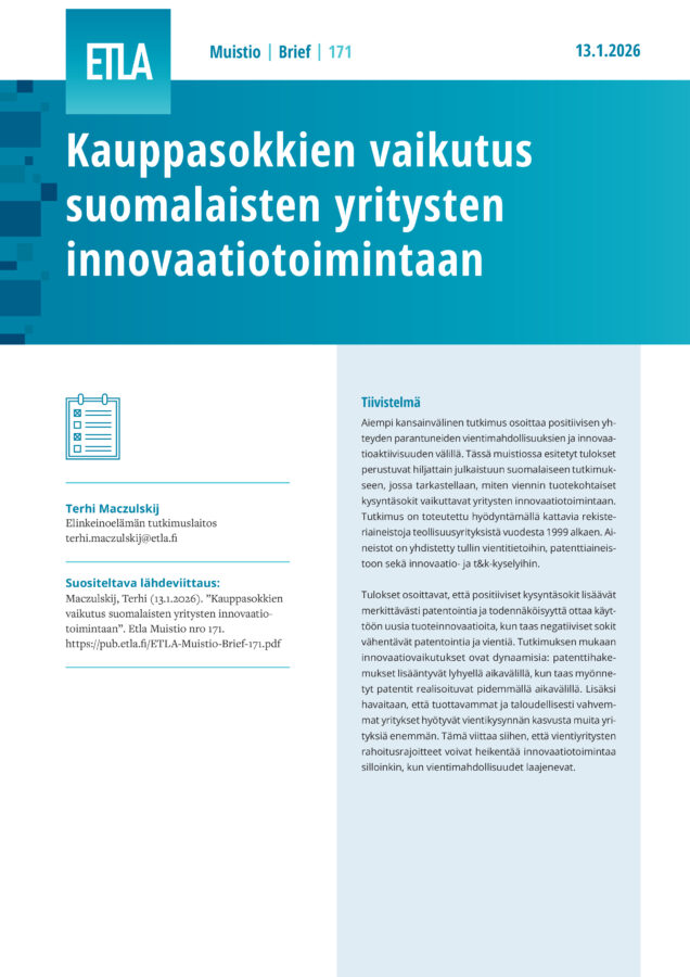 The Impact of Trade Shocks on Innovation Activity in Finnish Firms - ETLA-Muistio-Brief-171