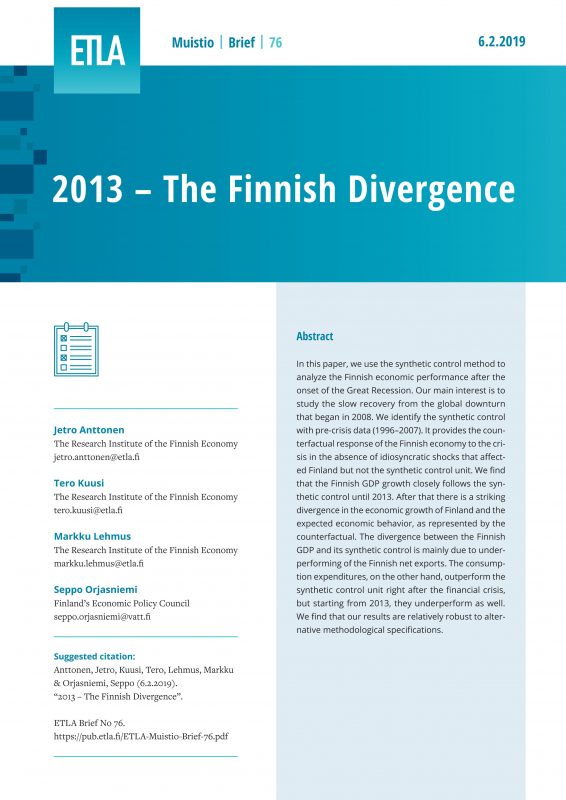 2013 – The Finnish Divergence - ETLA-Muistio-Brief-76