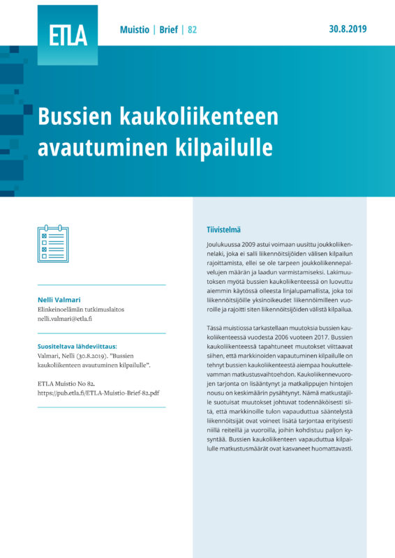 Deregulation of the Finnish Long-distance Bus Market - ETLA-Muistio-Brief-82