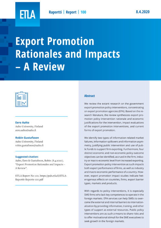 Export Promotion Rationales and Impacts – A Review - ETLA-Raportit-Reports-100