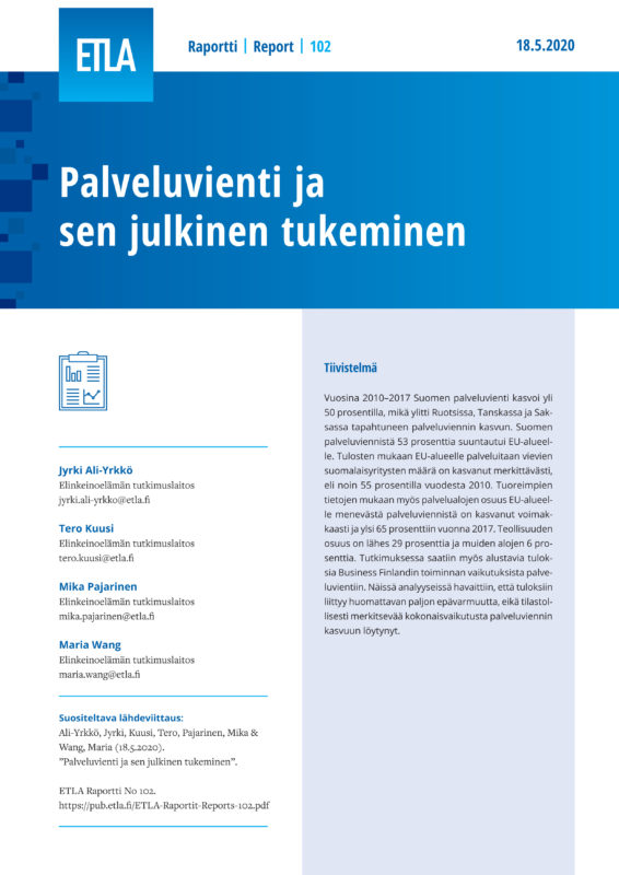 Palveluvienti ja sen julkinen tukeminen - ETLA-Raportit-Reports-102