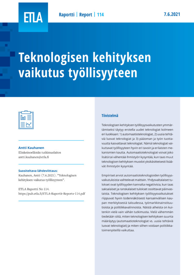 Teknologisen kehityksen vaikutus työllisyyteen - ETLA-Raportit-Reports-114