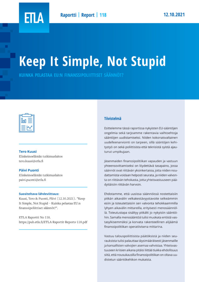 EU’s Fiscal Rules: Keep It Simple, Not Stupid! - ETLA-Raportit-Reports-118