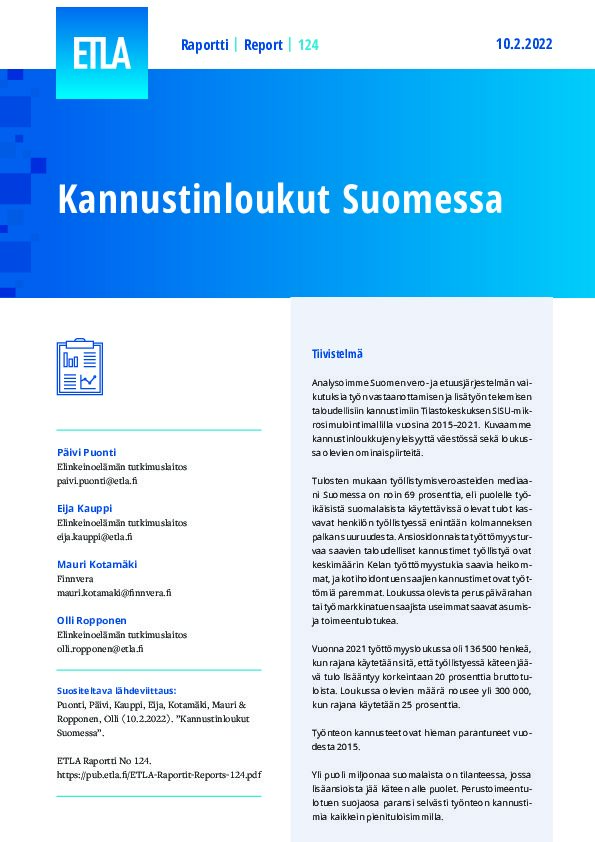 Kannustinloukut Suomessa - ETLA-Raportit-Reports-124
