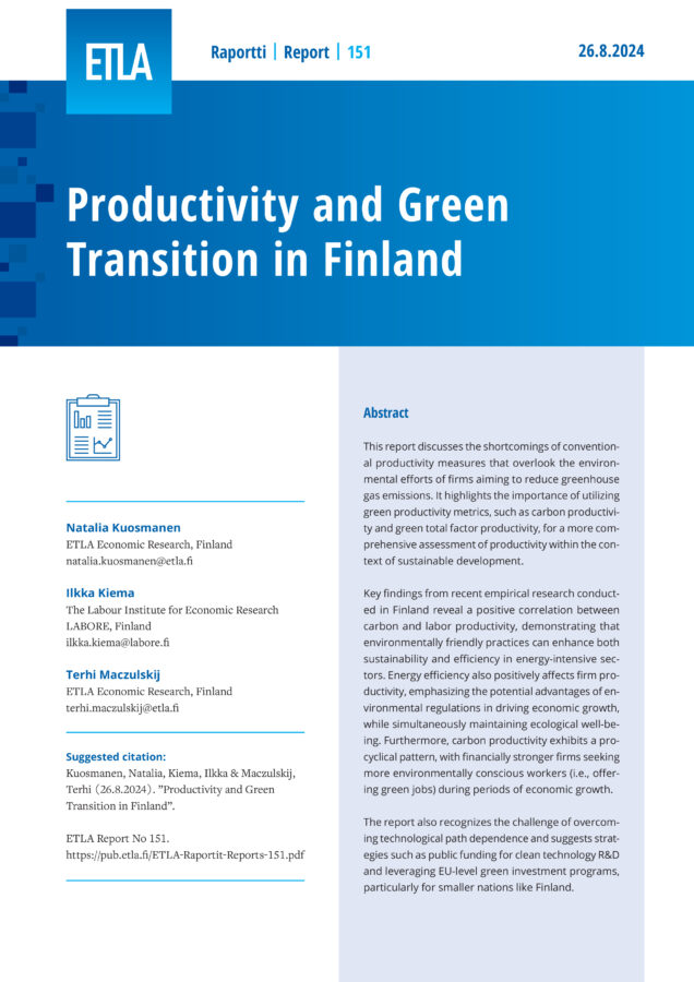 Productivity and Green Transition in Finland - ETLA-Raportit-Reports-151