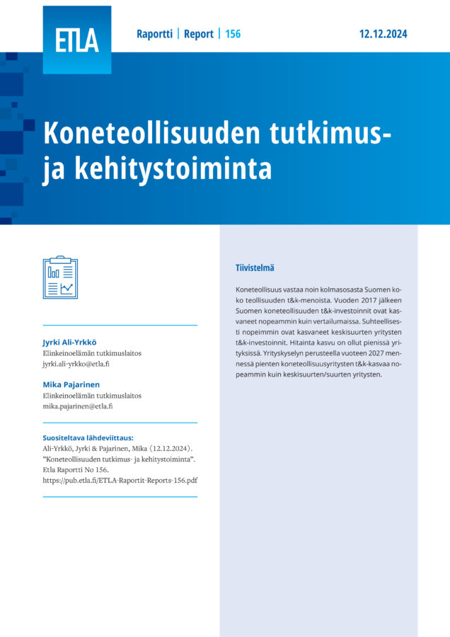 R&D Activities in the Machinery and Equipment Industry - ETLA-Raportit-Reports-156