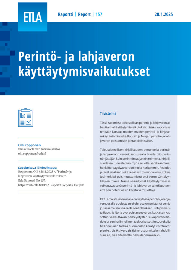 Perintö- ja lahjaveron käyttäytymisvaikutukset - ETLA-Raportit-Reports-157