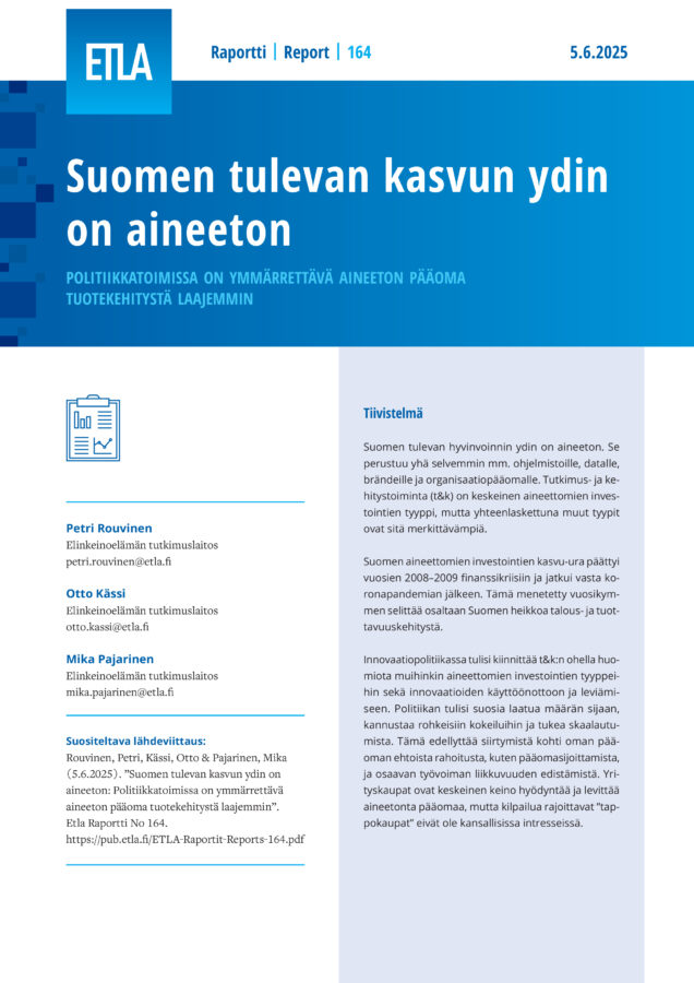 Finland’s Future Growth Depends on Intangible Capital: Why Policy Must Expand Its Scope Beyond R&D - ETLA-Raportit-Reports-164