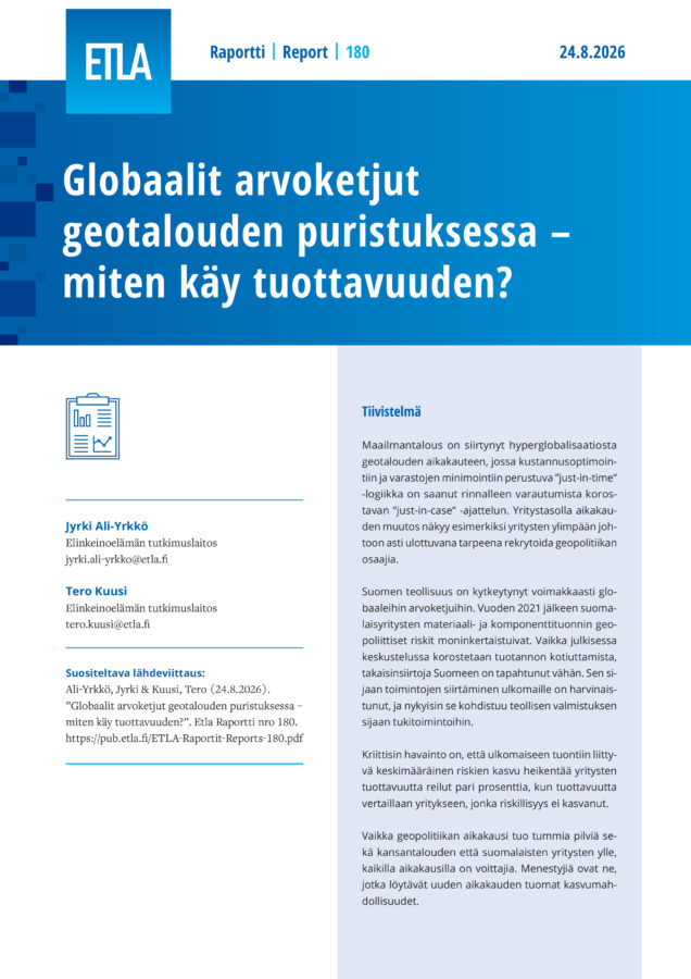 Global Value Chains Under Geoeconomic Pressure: Impact on Productivity - ETLA-Raportit-Reports-180