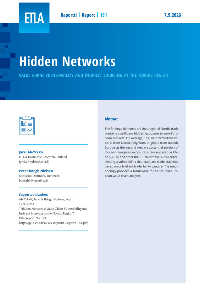 Hidden Networks: Value Chain Vulnerability and Indirect Sourcing in the Nordic Region - ETLA-Raportit-Reports-181