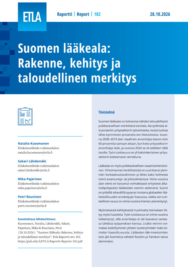 The Pharmaceutical Sector in Finland: Structure, Development and Economic Significance - ETLA-Raportit-Reports-182