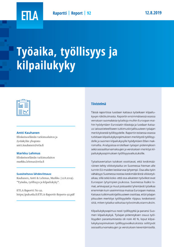 Työaika, työllisyys ja kilpailukyky - ETLA-Raportit-Reports-92