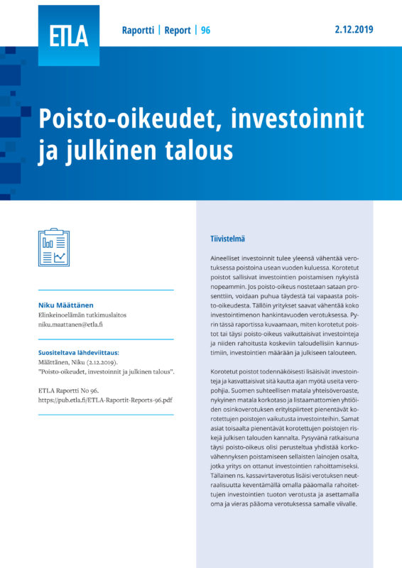 Poisto-oikeudet, investoinnit ja julkinen talous - ETLA-Raportit-Reports-96
