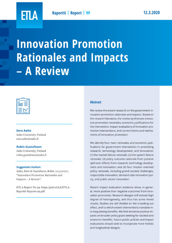 Innovation Promotion Rationales and Impacts – A Review - ETLA-Raportit-Reports-99