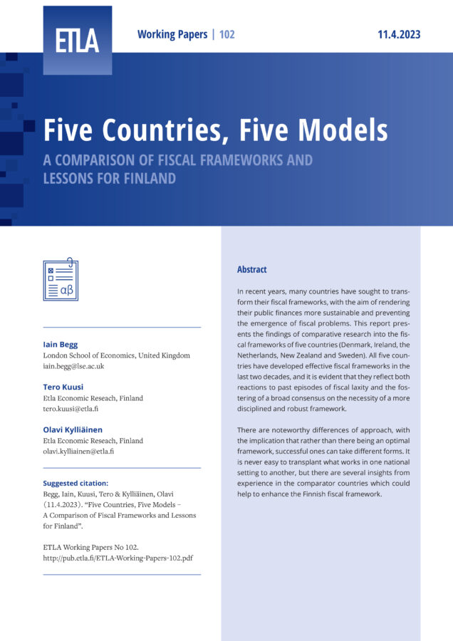 Five Countries, Five Models – A Comparison of Fiscal Frameworks and Lessons for Finland - ETLA-Working-Papers-102
