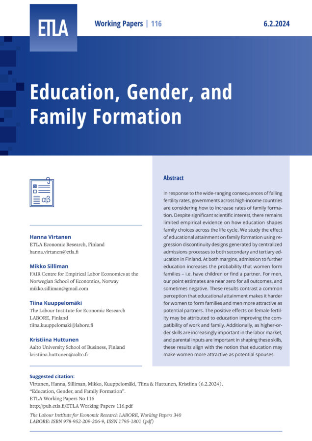 Education, Gender, and Family Formation - ETLA-Working-Papers-116