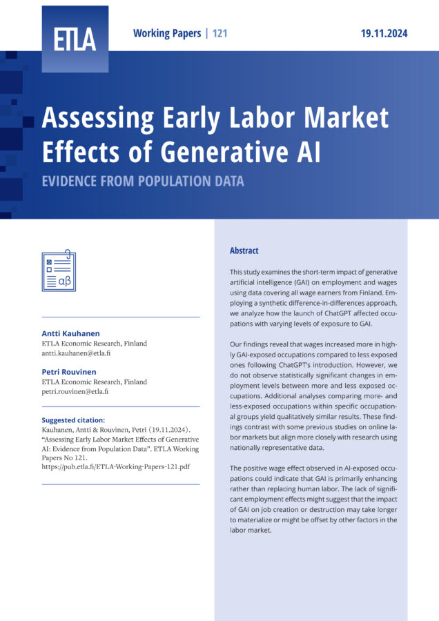 Assessing Early Labor Market Effects of Generative AI – Evidence from Population Data - ETLA-Working-Papers-121