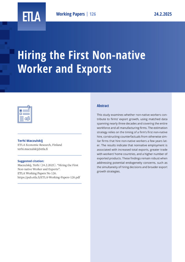 Hiring the First Non-native Worker and Exports - ETLA-Working-Papers-126