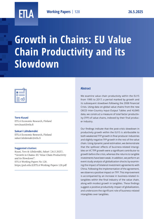 Growth in Chains: EU Value Chain Productivity and its Slowdown - ETLA-Working-Papers-128