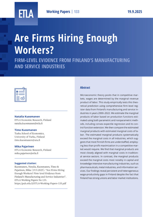 Are Firms Hiring Enough Workers? Firm-level Evidence from Finland’s Manufacturing and Service Industries - ETLA-Working-Papers-133