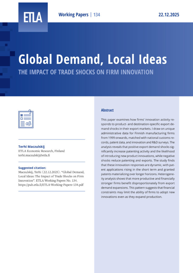 Global Demand, Local Ideas: The Impact of Trade Shocks on Firm Innovation - ETLA-Working-Papers-134
