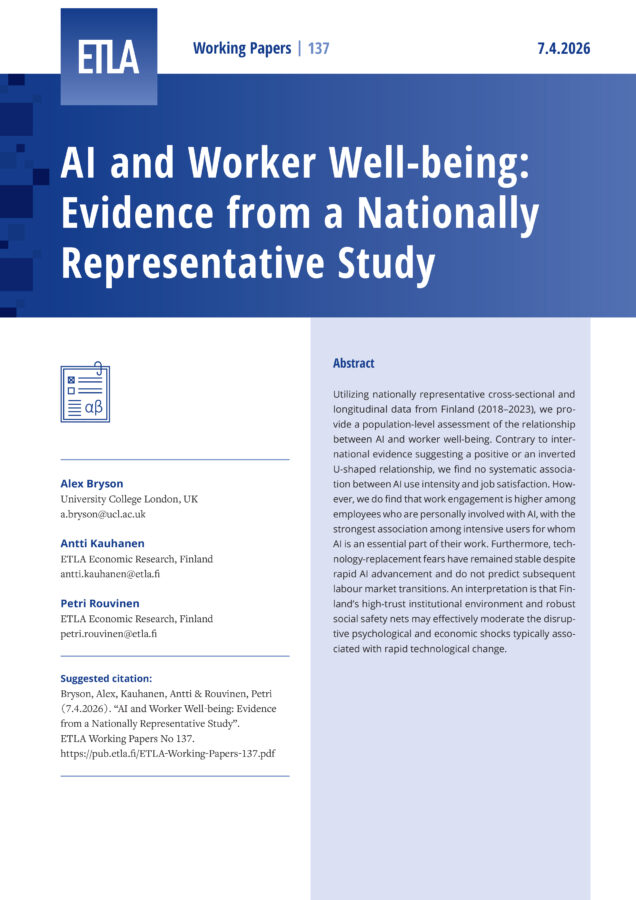 AI and Worker Well-being: Evidence from a Nationally Representative Study - ETLA-Working-Papers-137