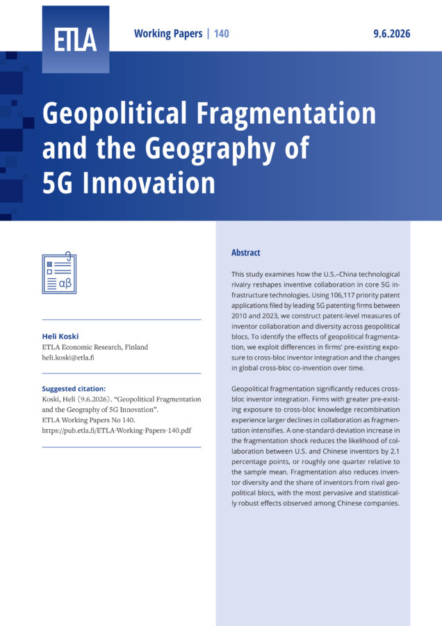 Geopolitical Fragmentation and the Geography of 5G Innovation - ETLA-Working-Papers-140