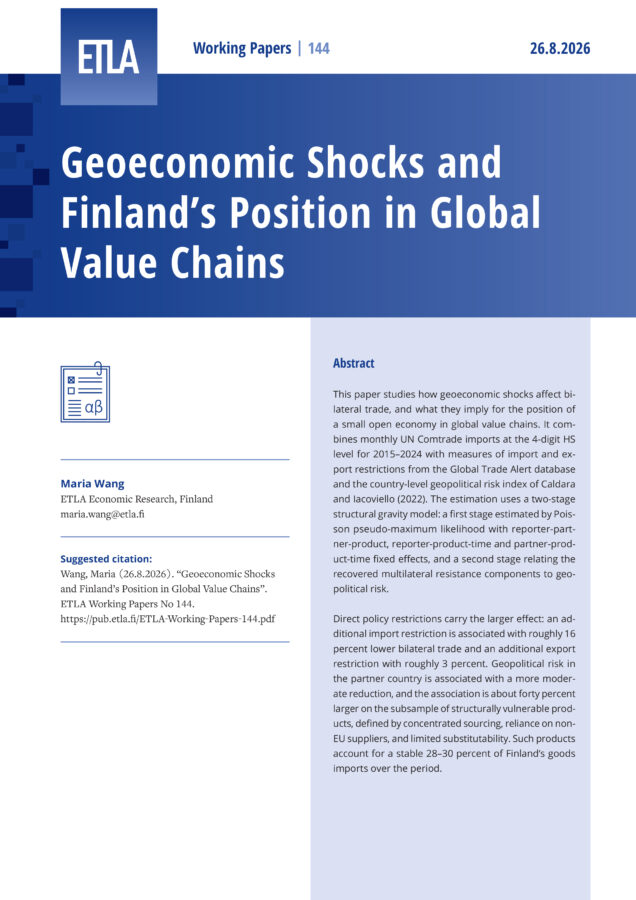 Geoeconomic Shocks and Finland’s Position in Global Value Chains - ETLA-Working-Papers-144