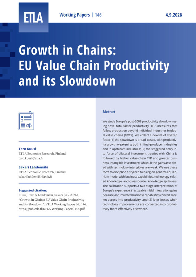 Growth in Chains: EU Value Chain Productivity and its Slowdown - ETLA-Working-Papers-146