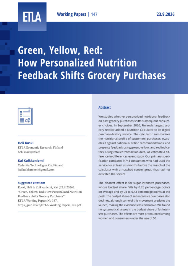 Green, Yellow, Red: How Personalized Nutrition Feedback Shifts Grocery Purchases - ETLA-Working-Papers-147