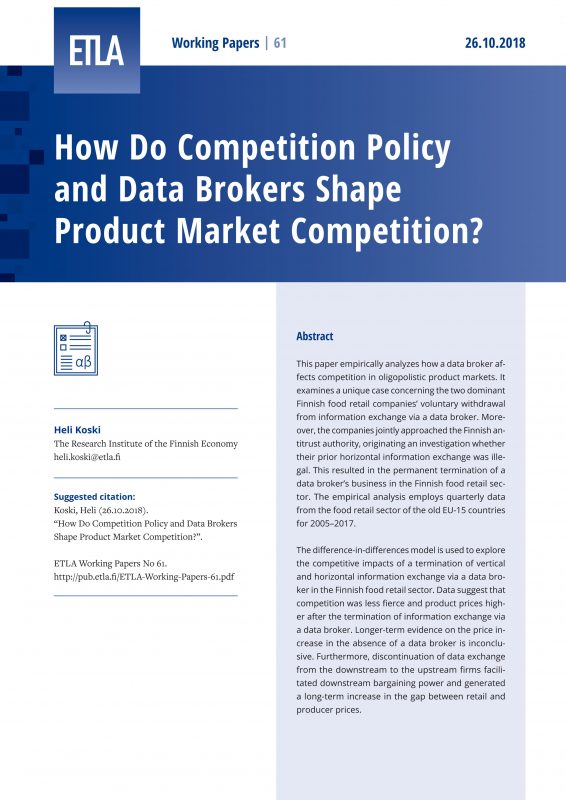 How Do Competition Policy and Data Brokers Shape Product Market Competition? - ETLA-Working-Papers-61