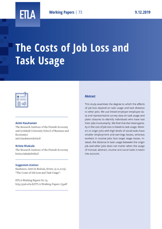 The Costs of Job Loss and Task Usage - ETLA-Working-Papers-73