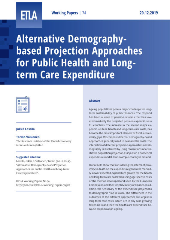 Alternative Demography-based Projection Approaches for Public Health and Long-term Care Expenditure - ETLA-Working-Papers-74