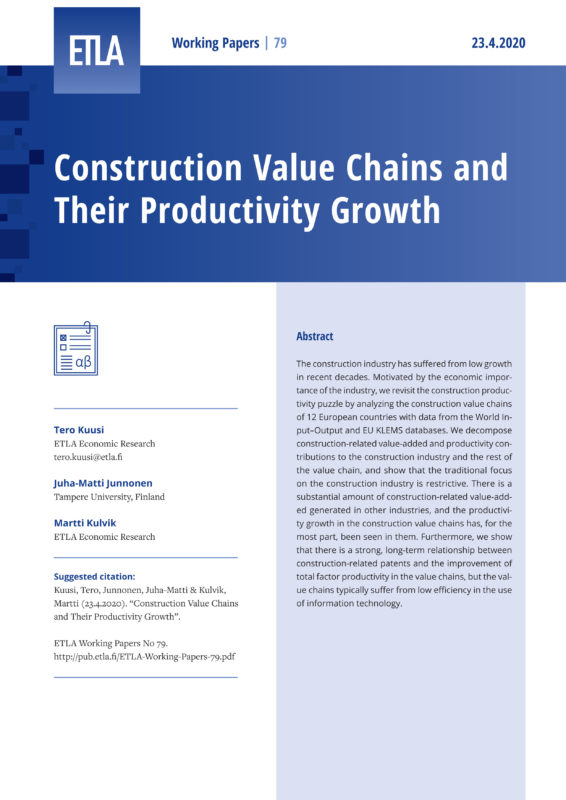 Construction Value Chains and Their Productivity Growth - ETLA-Working-Papers-79