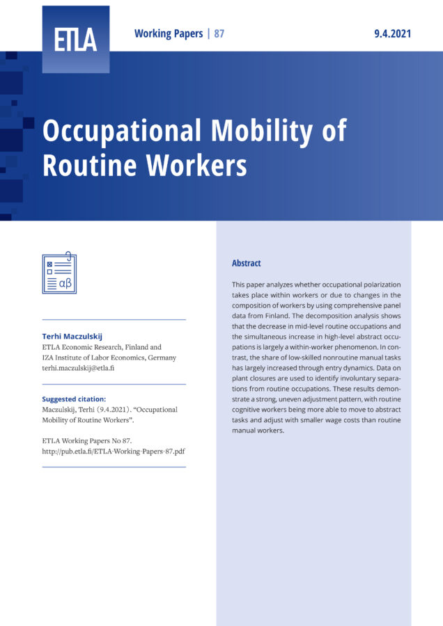 Occupational Mobility of Routine Workers - ETLA-Working-Papers-87