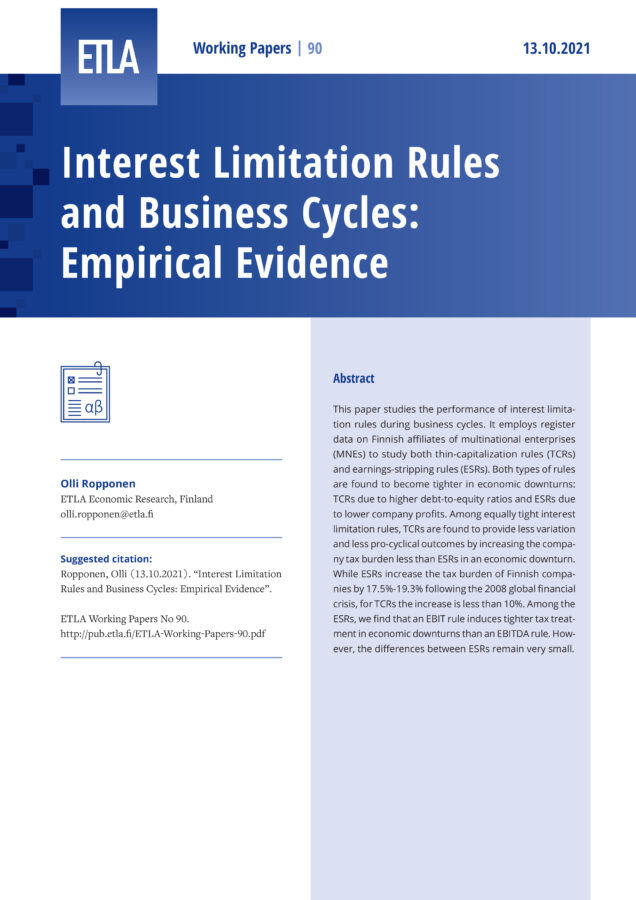 Interest Limitation Rules and Business Cycles: Empirical Evidence - ETLA-Working-Papers-90