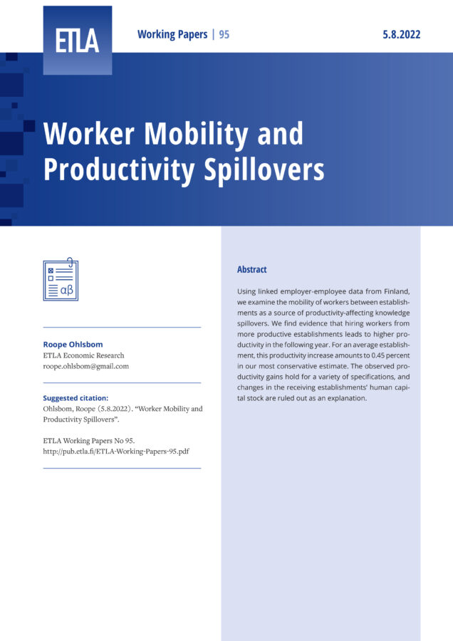 Worker Mobility and Productivity Spillovers - ETLA-Working-Papers-95