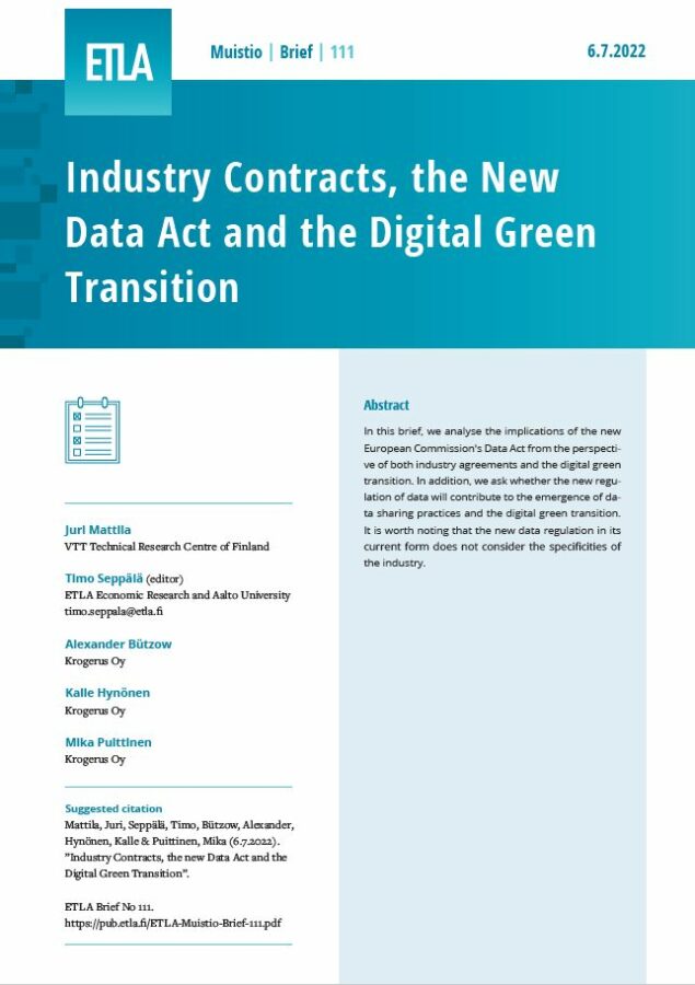 Industry Contracts, New Data Act and Digital Green Transition - ETLA-Muistio-Brief-111