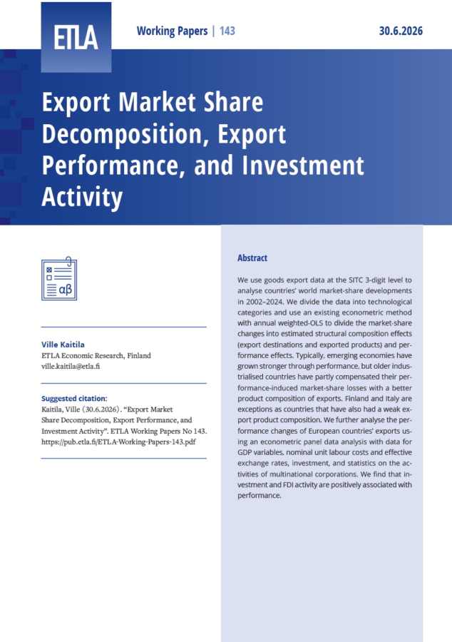 Export Market Share Decomposition, Export Performance, and Investment Activity - ETLA-Working-Papers-143